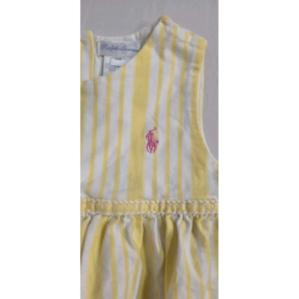 Ralph Lauren Girls Striped‎ Oxford Bubble Shortall Yellow/White Pink Logo Sz 24m